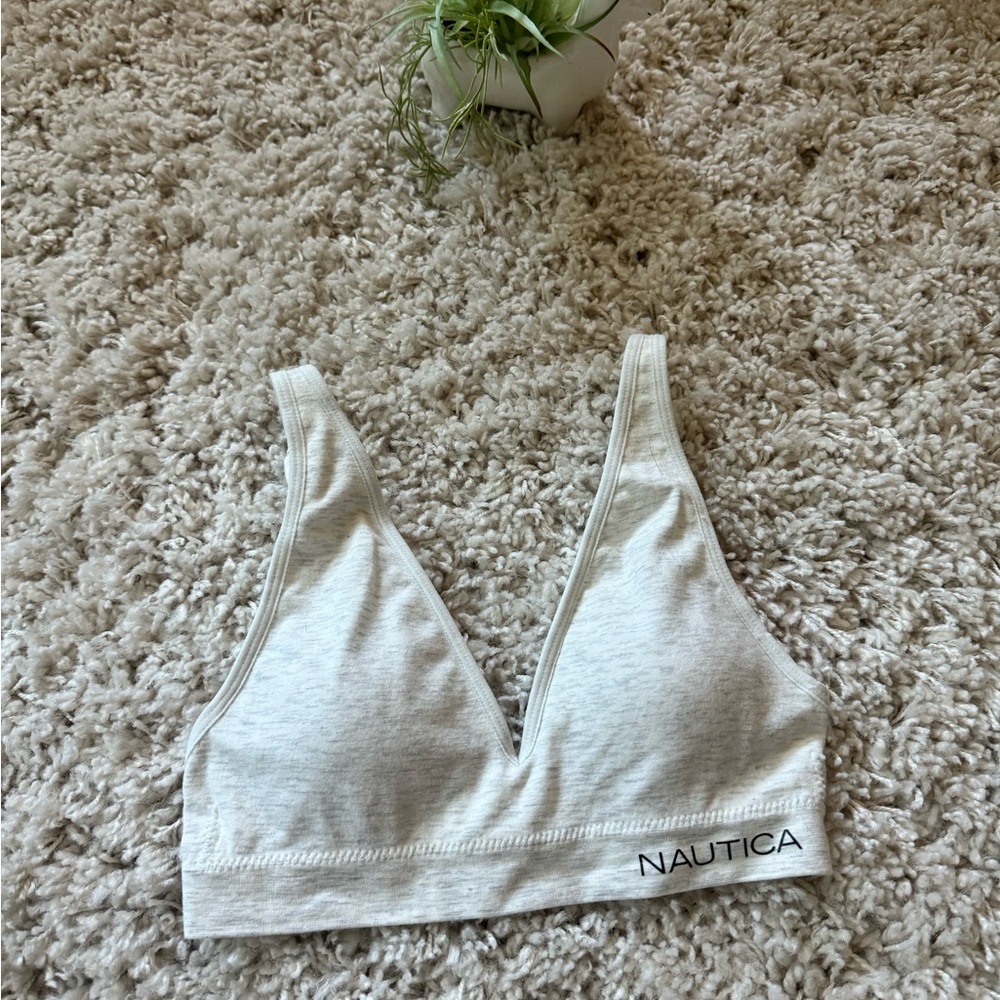 Nautica grey and white athletic sporty cute bralette size small